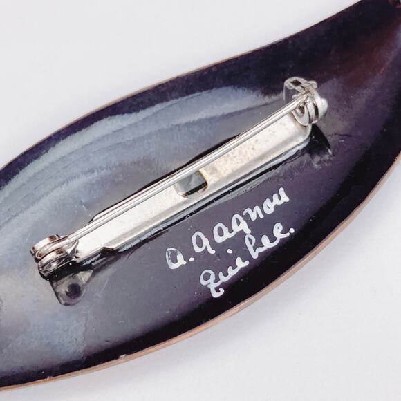 VTG 1970s Signed A. Gagnon Québec Resin Art Brooch Pendant Marbled Orange READ - Picture 7 of 11